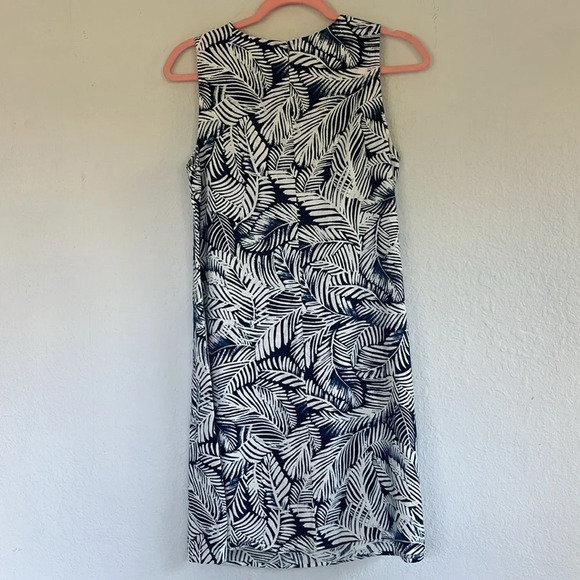 Anne Klein Blue & White Linen Blend Palm Print Dress M - Picture 3 of 9